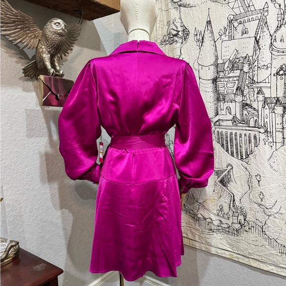 Vince Camuto Pink Satin Wrap Dress with Collar - Picture 6 of 8